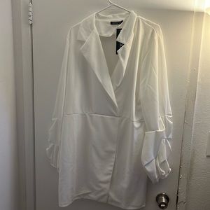 Plus Ruched Sleeve Tie Waist Blazer Dress